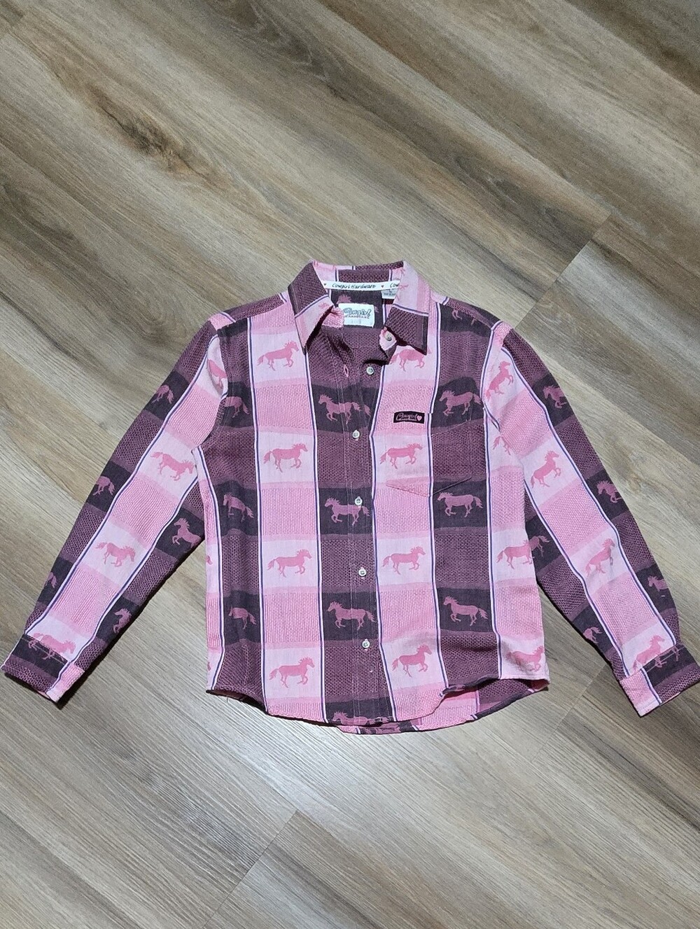 Cowgirl Hardware Pink Horse Plaid Button-Up Shirt - Size L Kids